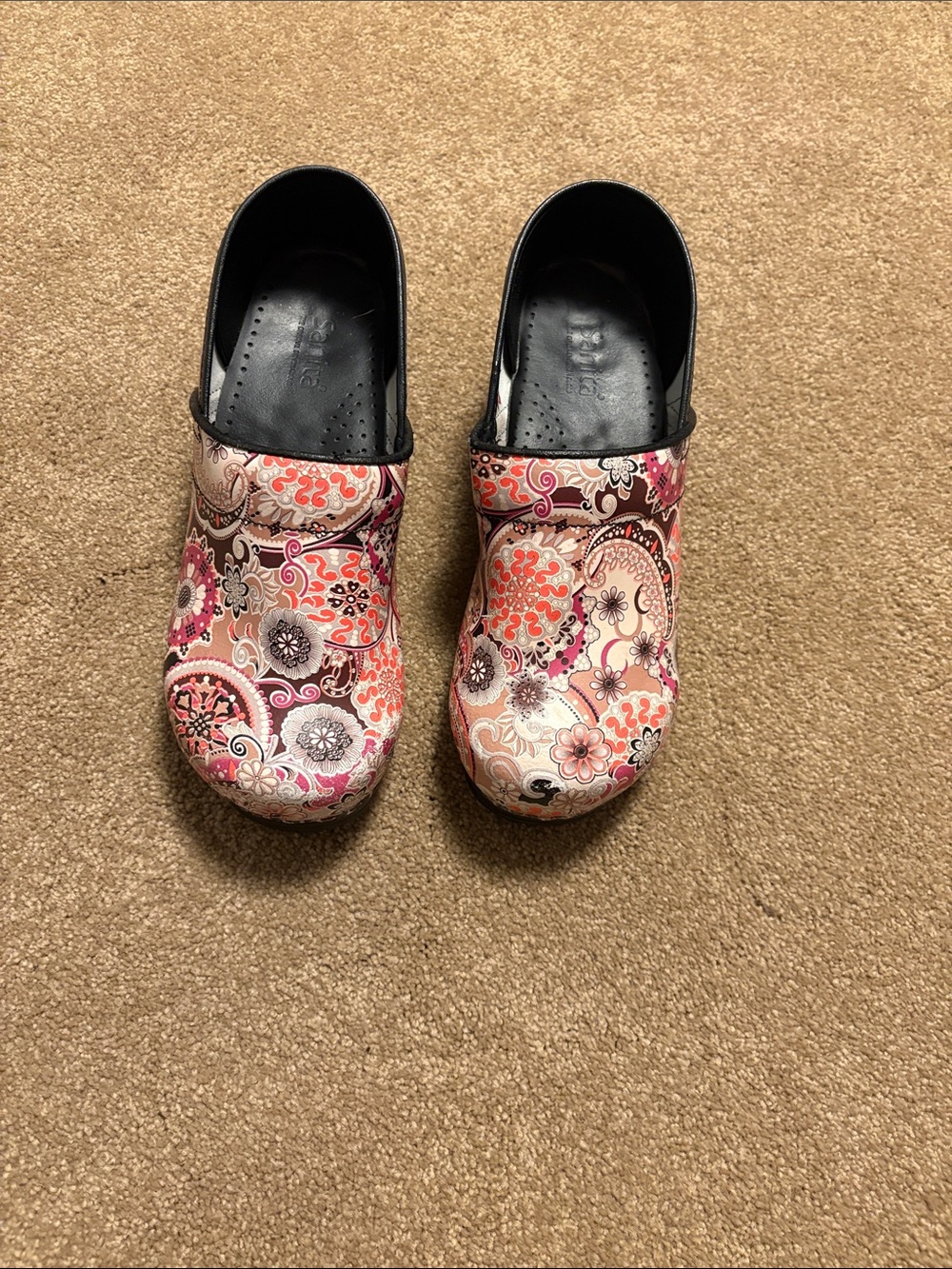 Sanita Paisley Pink  Leather Clog with Danish Flag Accent